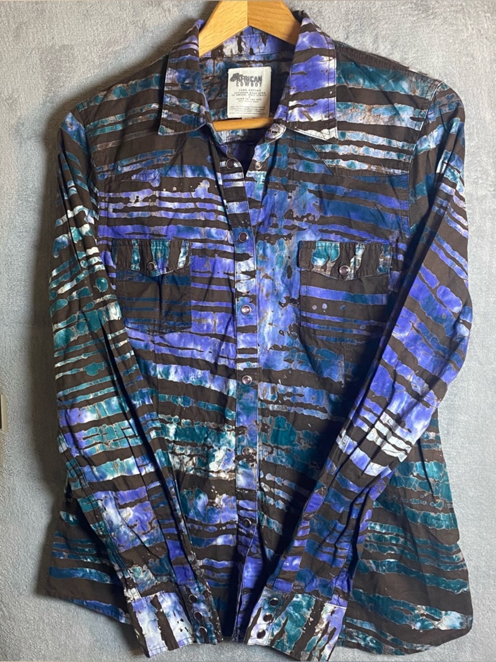 African Cowboy Vintage Abstract Striped Button-Up Shirt Western cowboy size 12